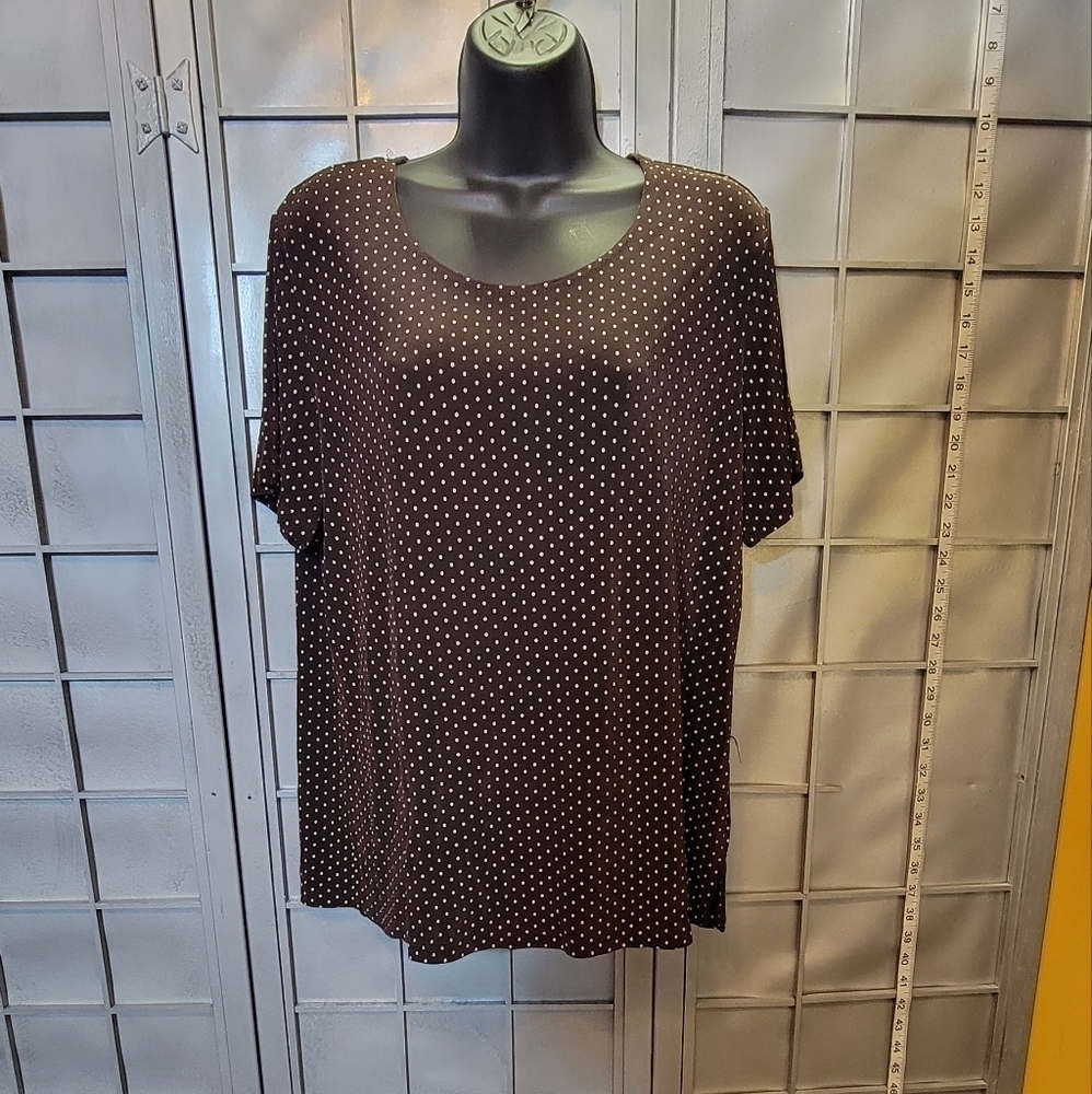 Polka Dot Short Sleeve Blouse - Brown